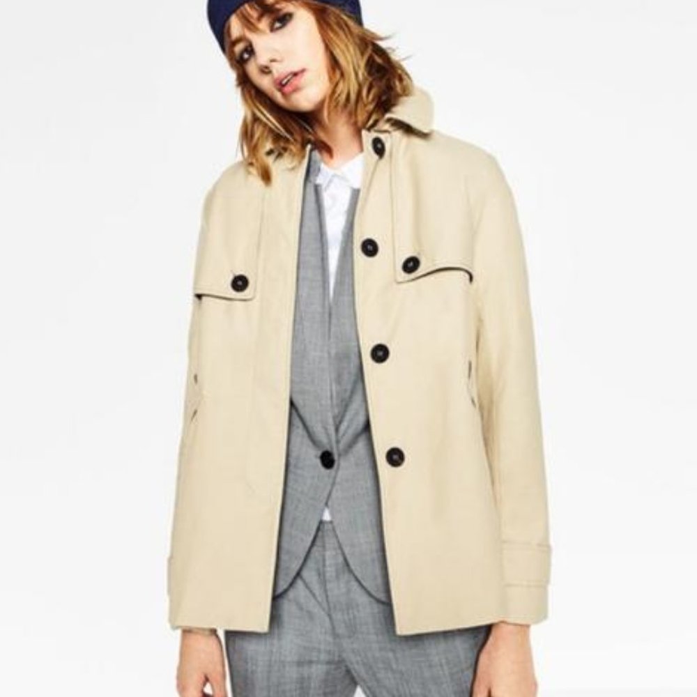 NWOT Zara Cream Water Repellent Parka Coat Trench